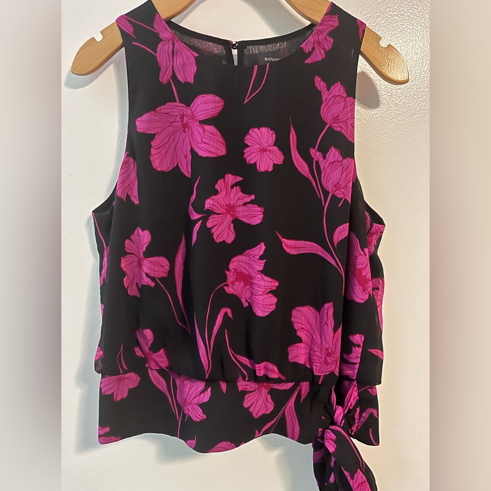 Banana Republic Floral Tie Chiffon Blouse Size L